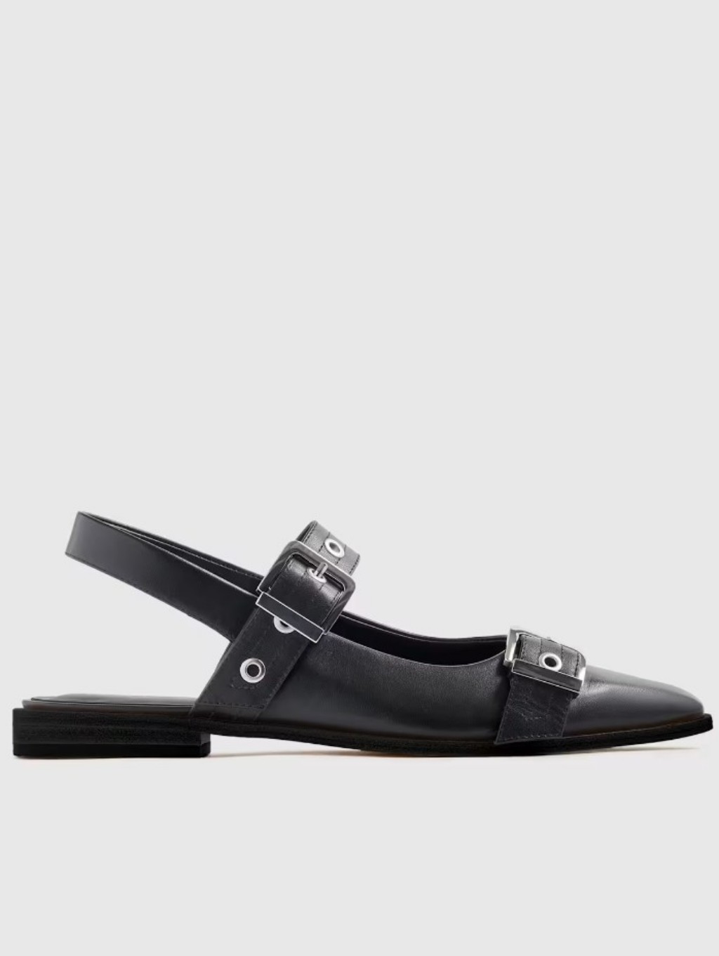 Quince Italian Leather Bold Buckle Slingback Flat - Black